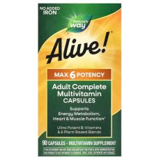 Мультивитамины, Alive!, Adult Complete Multivitamin, Nature's Way, без добавления железа, 90 капсул