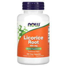 Корінь солодки, Licorice Root, Now Foods, 450 мг, 100 вегетаріанських капсул