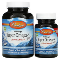 Рыбий жир, Super Omega·3, Carlson, из дикой природы, 100+30 гелевых капсул