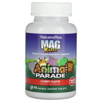 Магній для дітей, Children's Magnesium, Nature's Plus, Animal Parade, смак вишні, 90 жувальних цукерок у формі тварин