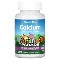 Кальций для детей, Calcium Children’s Chewable, Nature's Plus, Animal Parade, ваниль, без сахара, 90 жевательных таблеток в форме животных