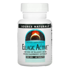 Листья малины, Ellagic, Source Naturals, экстракт, 300 мг, 60 таб.