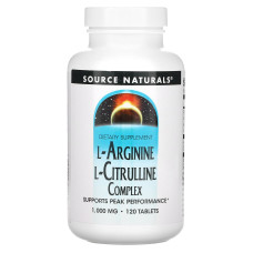 Аргинин цитруллин, L-Arginine L-Citrulline, Source Naturals, комплекс, 1000 мг, 120 таблеток