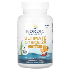 Омега для підлітків, Teen, Ultimate Omega 2X, Nordic Naturals, від 12 років, смак полуниці, 60 міні гелевих капсул