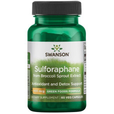 Сульфорафан, GreenFoods Sulforaphane, Swanson, з екстракту паростків броколі, 400 мкг, 60 вегетаріанських капсул