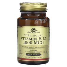 Витамин В12 сублингвальный, Sublingual Vitamin B12, Solgar, цианокобаламин, 1000 мкг, 100 таблеток