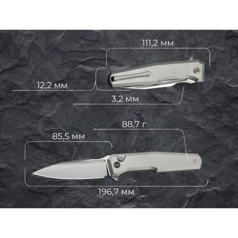 Ніж складаний туристичний Weknife Dressytak (8.6 см) Bohler M390 / Titanium сірий