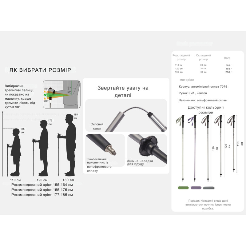 Трекінгова палиця Naturehike CNK2450DS016, 110 см, сіра