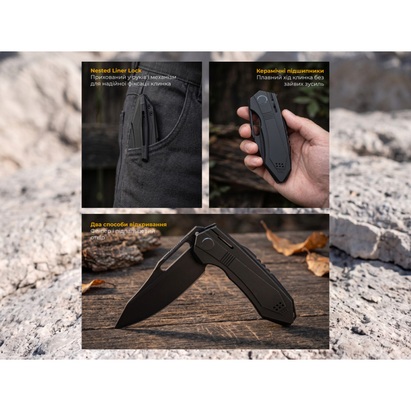 Ніж складаний туристичний Weknife Bogey (9.3 см) Bohler M390 / Titanium чорний