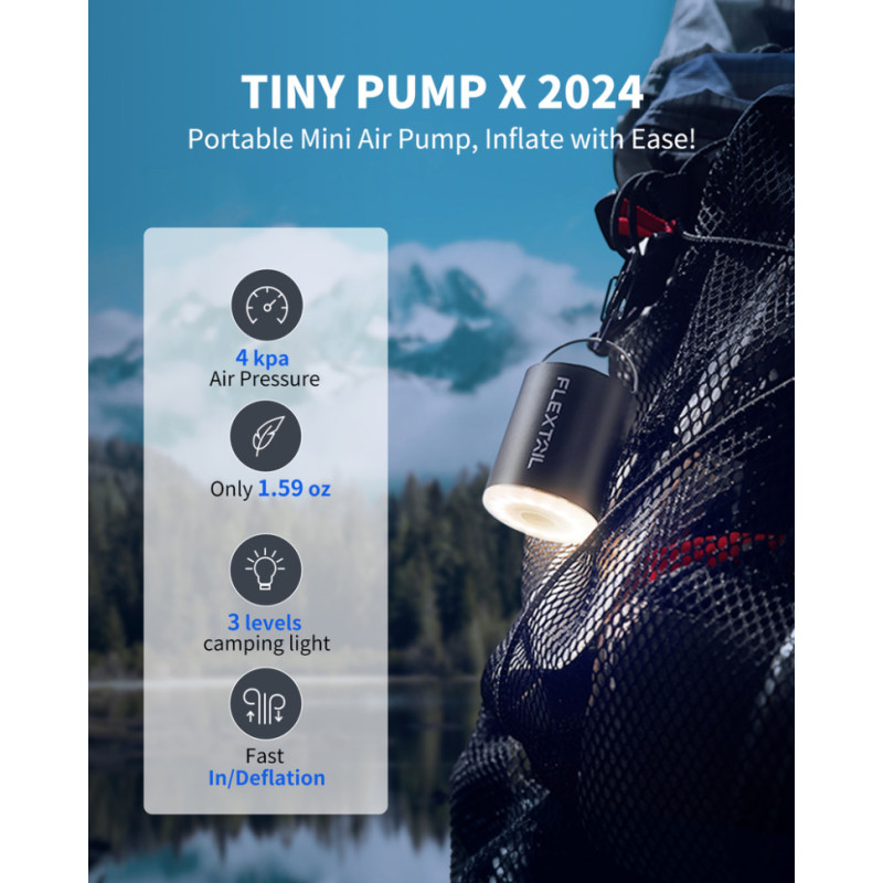 Насос-ліхтар кемпінговий Flextail Tiny Pump Х, чорний із вакуумними пакетами 2 шт (50х70)