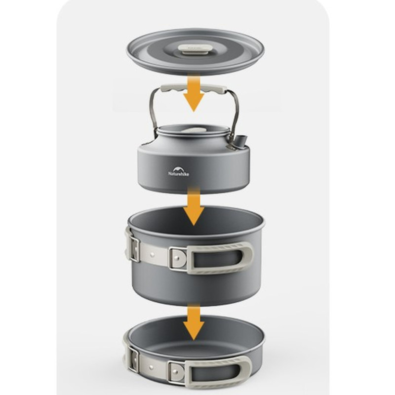 Набір посуду (каструля, сковорідка, чайник) Naturehike CNK2450CF010, алюміній