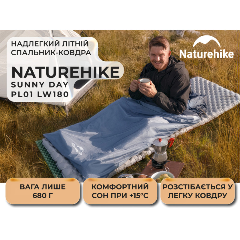 Спальник надлегкий Naturehike Sunny Day PL01 LW180 CNK2550WS026, (15°C), p-p regular, блакитний