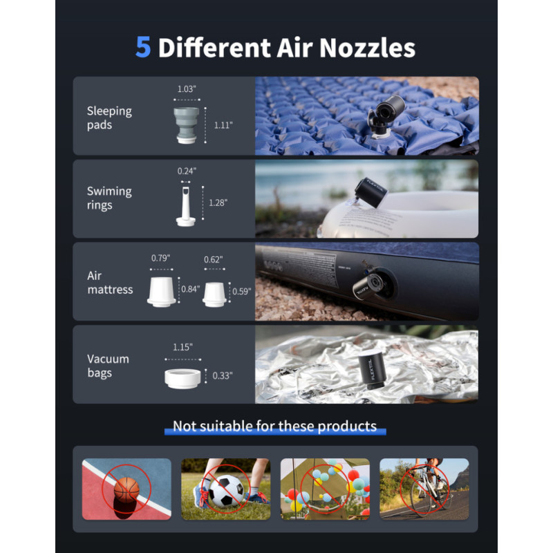 Насос-ліхтар кемпінговий Flextail Tiny Pump Х, чорний із вакуумними пакетами 2 шт (50х70)