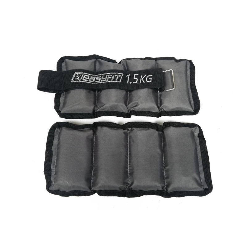 Утяжелители для ног и рук с металлом EasyFit Metal (пара), Вес 1,5 кг, Оксфорд, Металл, Черно-серый