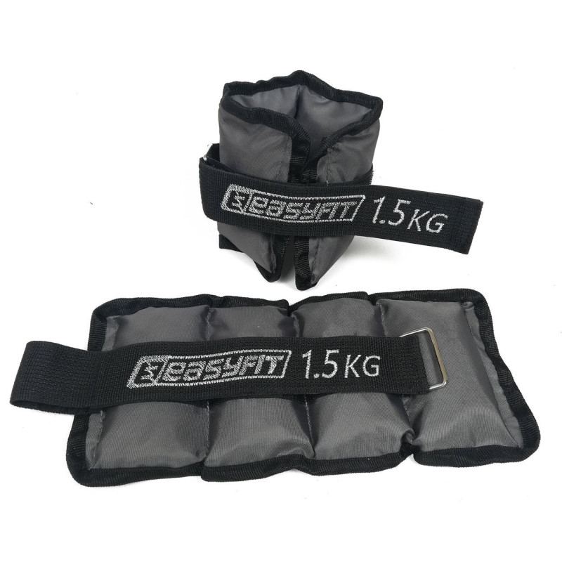 Утяжелители для ног и рук с металлом EasyFit Metal (пара), Вес 1,5 кг, Оксфорд, Металл, Черно-серый