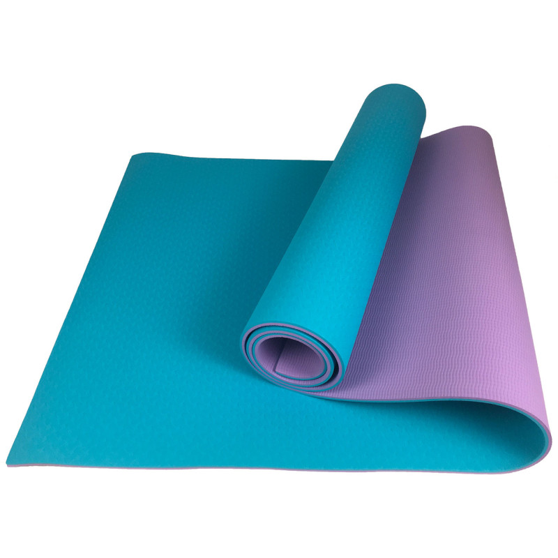 Двухслойный коврик EasyFit для пилатеса, фитнеса и йоги, 183x61 см, толщина 6 мм, TPE/TC, ECO-Friendly, мятно-фиолетовый