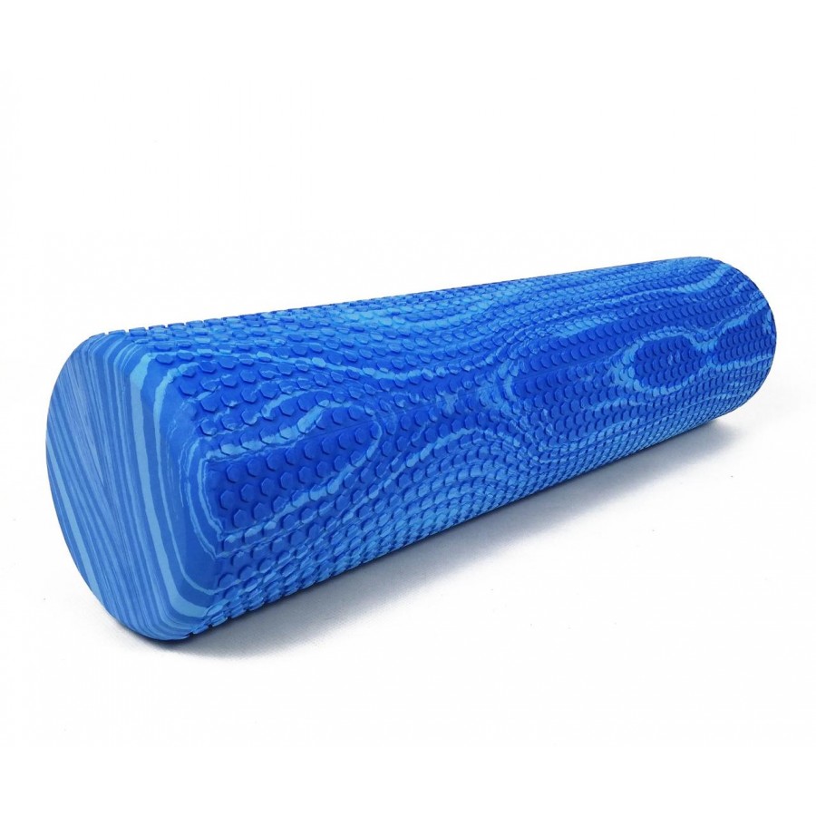 Массажный ролик (валик) EasyFit Foam Roller, длина 60 см, диаметр 14,5 см, сине-голубой, пена EVA с мелкой массажной поверхностью, для МФР, фитнеса, йоги и реабилитации