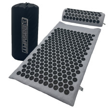 Массажный коврик EasyFit с подушкой (аппликатор Кузнецова) для массажа спины и шеи с чехлом, длина 62 см, ширина 40 см, толщина 2 см, хлопок, пластик, серый