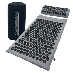 Масажний килимок EasyFit з подушкою (аплікатор Кузнєцова) для масажу спини та шиї з чохлом, довжина 62 см, ширина 40 см, товщина 2 см, бавовна, пластик, сірий