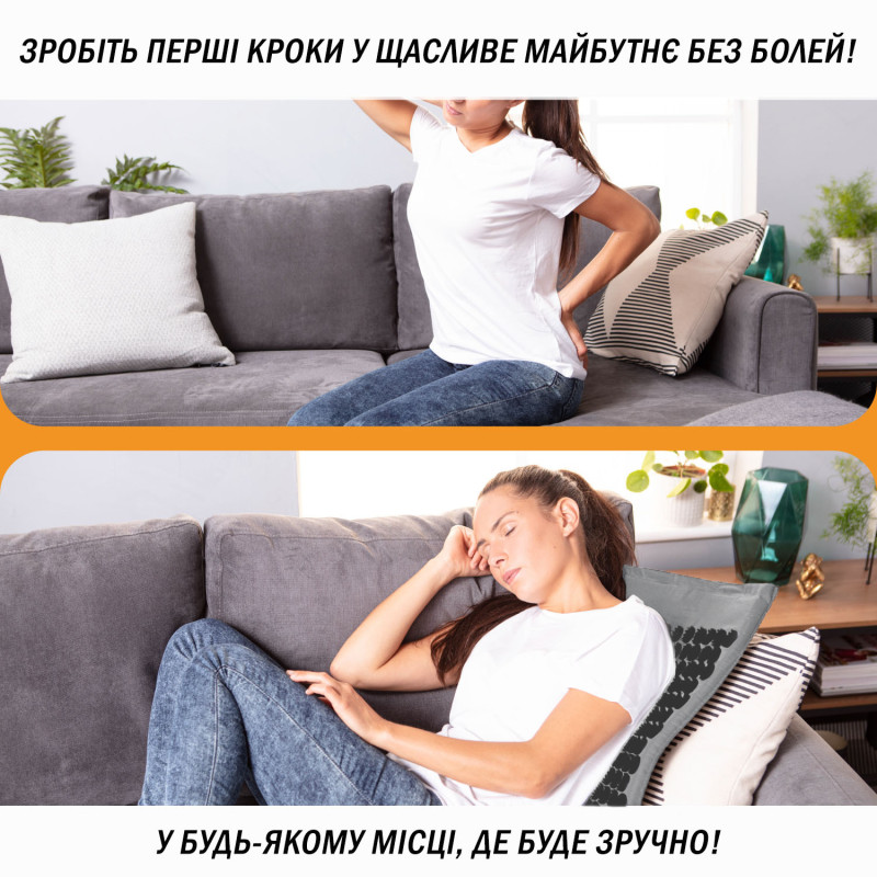 Массажный коврик EasyFit с подушкой (аппликатор Кузнецова) для массажа спины и шеи с чехлом, длина 62 см, ширина 40 см, толщина 2 см, хлопок, пластик, серый