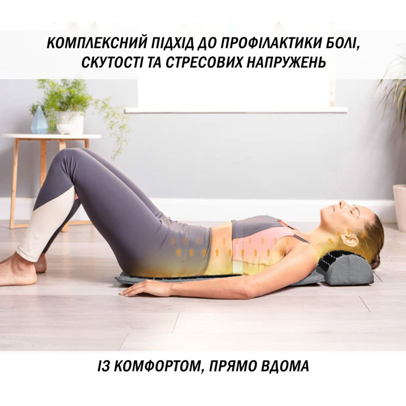 Массажный коврик EasyFit с подушкой (аппликатор Кузнецова) для массажа спины и шеи с чехлом, длина 62 см, ширина 40 см, толщина 2 см, хлопок, пластик, серый