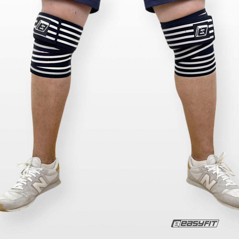 Бинт для приседаний EasyFit фиксатор коленного сустава (черно-белый)
