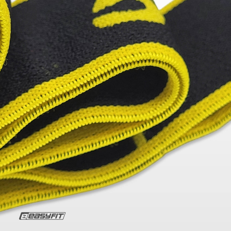 Резинка тканевая EasyFit с петлями для растяжки и тренировок, Уровень нагрузки: Medium, Длина 90 см, Ширина 4 см, Полиэстер, Эластан, Черно-желтый