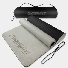 Двухслойный коврик EasyFit для пилатеса, фитнеса и йоги с чехлом, 183x61 см, толщина 6 мм, TPE/TC, ECO-Friendly, серо-черный