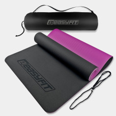 Двошаровий килимок EasyFit для пілатесу, фітнесу та йоги з чохлом, 183x61 см, товщина 6 мм, TPE/TC, ECO-Friendly, чорно-фіолетовий