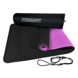 Двухслойный коврик EasyFit для пилатеса, фитнеса и йоги с чехлом, 183x61 см, толщина 6 мм, TPE/TC, ECO-Friendly, черно-фиолетовый