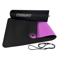 Двухслойный коврик EasyFit для пилатеса, фитнеса и йоги с чехлом, 183x61 см, толщина 6 мм, TPE/TC, ECO-Friendly, черно-фиолетовый