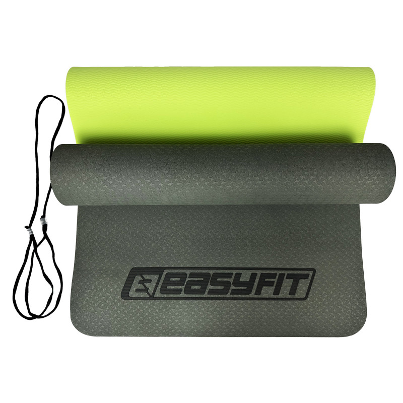 Двухслойный коврик EasyFit для пилатеса, фитнеса и йоги, 183x61 см, толщина 6 мм, TPE/TC, ECO-Friendly, черно-зеленый