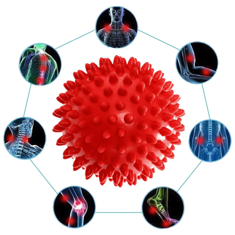 Массажный мяч EasyFit с шипами, Диаметр 7.5 см, Мягкий (надувной), Резина, для МФР, снятия напряжения и самомассажа, Красный