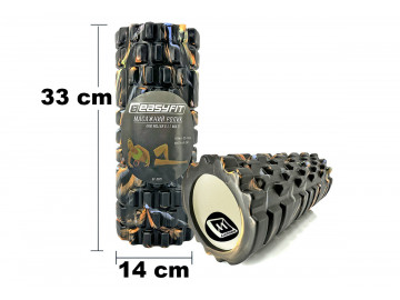 Массажный ролик (валик) EasyFit Grid Roller v.1.1 Multi , Длина 33 см, Диаметр 14 см, Каркас из высокопрочного пластика, Пена EVA с массажной поверхностью 3D, для МФР, фитнеса, йоги и реабилитации, Чёрно-цветной