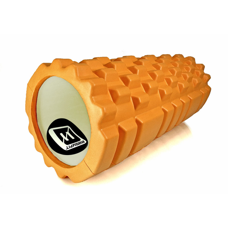 Массажный ролик (валик) EasyFit Grid Roller v.1.1, Длина 33 см, Диаметр 14 см, Каркас из высокопрочного пластика, Пена EVA с массажной поверхностью 3D, для МФР, фитнеса, йоги и реабилитации, Оранжевый