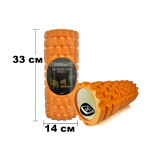 Массажный ролик (валик) EasyFit Grid Roller v.1.1, Длина 33 см, Диаметр 14 см, Каркас из высокопрочного пластика, Пена EVA с массажной поверхностью 3D, для МФР, фитнеса, йоги и реабилитации, Оранжевый