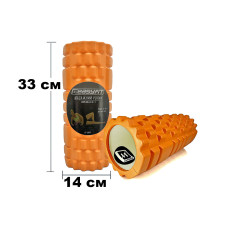 Массажный ролик (валик) EasyFit Grid Roller v.1.1, Длина 33 см, Диаметр 14 см, Каркас из высокопрочного пластика, Пена EVA с массажной поверхностью 3D, для МФР, фитнеса, йоги и реабилитации, Оранжевый