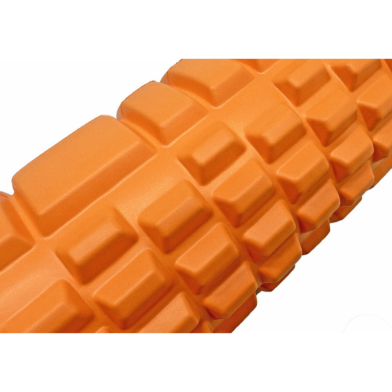 Массажный ролик (валик) EasyFit Grid Roller v.1.1, Длина 33 см, Диаметр 14 см, Каркас из высокопрочного пластика, Пена EVA с массажной поверхностью 3D, для МФР, фитнеса, йоги и реабилитации, Оранжевый
