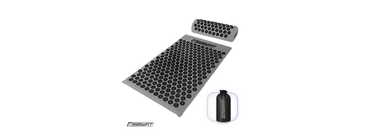 Массажный коврик EasyFit с подушкой (аппликатор Кузнецова) для массажа спины и шеи с чехлом, серый