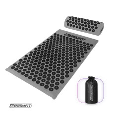 Масажний килимок EasyFit з подушкою (аплікатор Кузнєцова) для масажу спини та шиї з чохлом, сірий