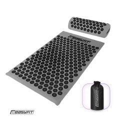 Масажний килимок EasyFit з подушкою (аплікатор Кузнєцова) для масажу спини та шиї з чохлом, сірий