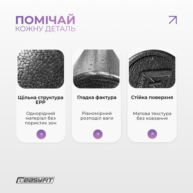 Масажний ролик (валик) EasyFit PolyFoam Roller, Довжина 30 см, Діаметр 14,5 см, EPP-піна, для МФР, фітнесу, йоги та реабілітації, Чорний