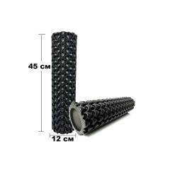Массажный ролик (валик) EasyFit Plexus, длина 45 см, диаметр 12 см, черный, EVA-пена с массажной поверхностью 3D, для МФР, фитнеса, йоги и реабилитации