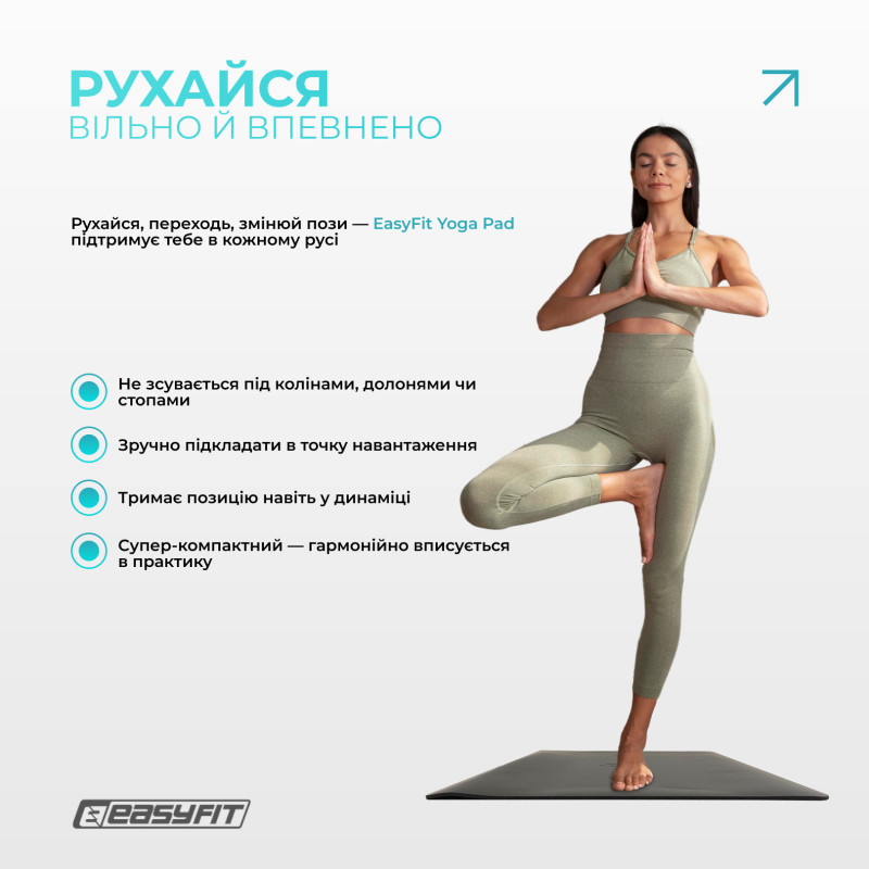 Мини-мат (коврик) для йоги EasyFit Yoga Pad, Каучук, Длина 60 см, Ширина 40 см, Толщина 3,5 мм, Черный
