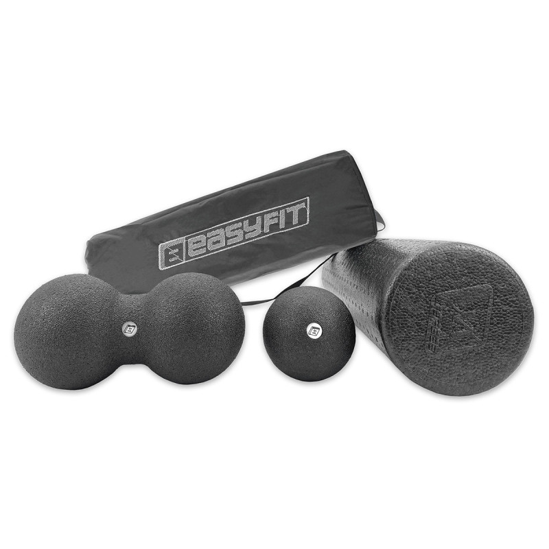 МФР набор для массажа EasyFit MioSet-XL: массажный ролик (валик 45х15 см), двойной массажный мяч (23х12 см) и массажный мяч (10 см) для фитнеса, реабилитации и расслабления мышц