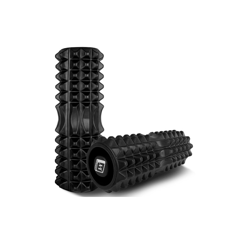 Массажный ролик EasyFit Grid Roller v1.2 с заглушками, Длина 33 см, Диаметр 13 см, Пена EVA с 3D массажной поверхностью, для йоги, фитнеса и реабилитации, Черный