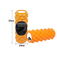 Массажный ролик (валик) EasyFit Grid Roller Extreme, Длина 33 см, Диаметр 14 см, Каркас из высокопрочного пластика, Пена EVA с массажной поверхностью 3D, для МФР, фитнеса, йоги и реабилитации, Оранжевый