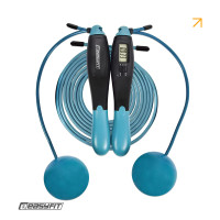 Беспроводная скакалка EasyFit TwinRope со счетчиком и утяжелителями, Подсчет прыжков, времени, калорий, Длина 2,8 м, ABS+PC, Сталь, ПВХ, Черно-зеленый