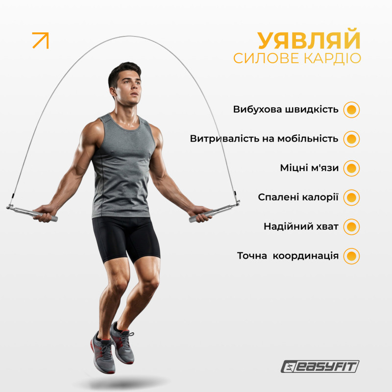 Скоростная скакалка EasyFit Aluminium, Длина 3 м, Сталь, Алюминий, Серый