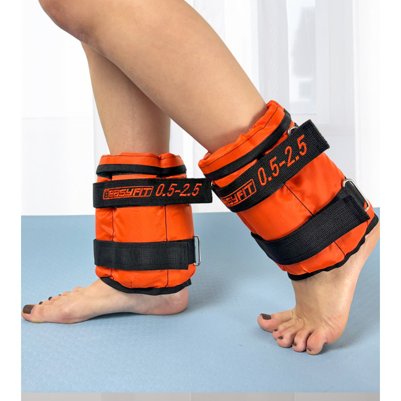 Обтяжувачі для ніг і рук EasyFit набірні (пара), Вага 0,5-2,5 кг, Оксфорд з пропиткою, Пісок, Чорно-помаранчевий